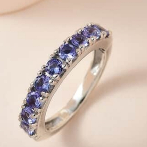Genuine Tanzanite Ring Platinum over Sterling Silver Sz 5!  Arthritis Shank - Picture 3 of 11